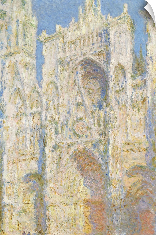 Rouen Cathedral, West Facade, Sunlight, by Claude Monet, 1894, French impressionist painting, oil on canvas. Monet rented ...