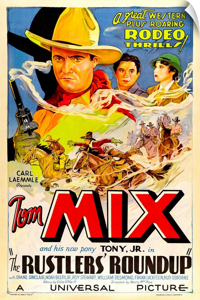 RUSTLERS' ROUNDUP, top from left: Tom Mix, Noah Beery Jr., Diane Sinclair, 1933.