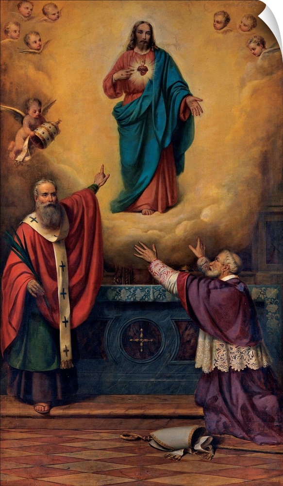 Dusi Bartolomeo, Sacred Heart of Jesus with St Marcel and Blessed Juvenal Ancina, 1892, 19th Century, canvas, Italy, Venet...