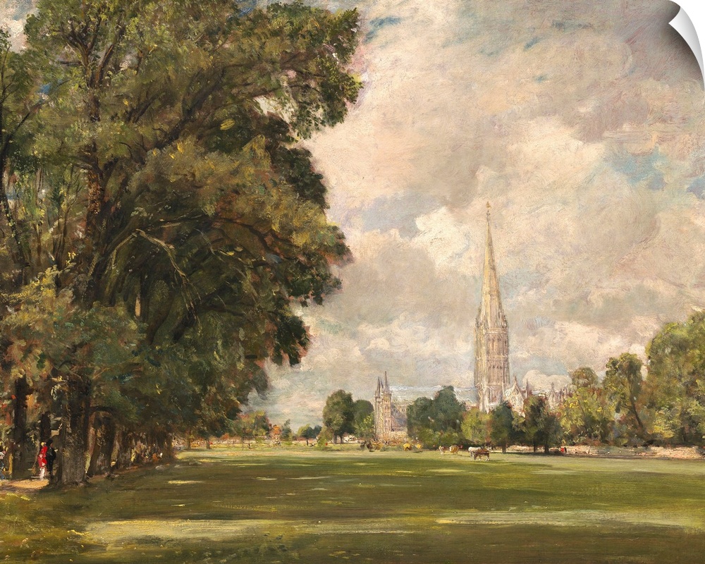 Salisbury Cathedral from Lower Marsh, by John Constable, 1820, English painting, oil on canvas. The Gothic cathedral is un...