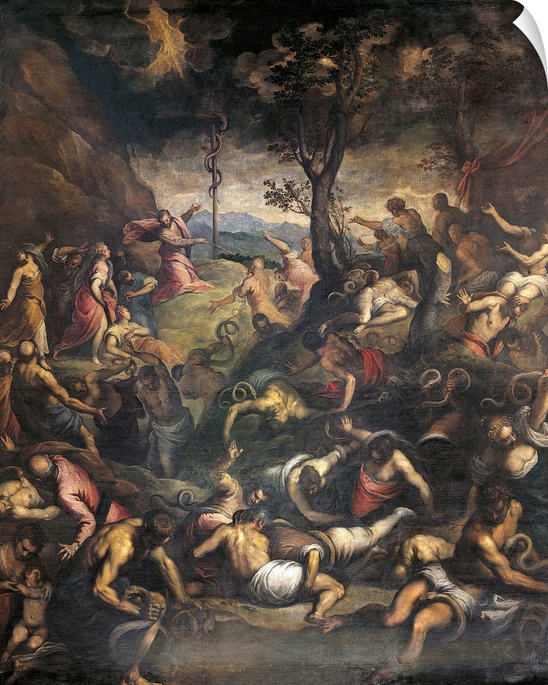 The Scourge of the Serpents, by Jacopo Negretti known as Palma the Younger, 1595 - 1600 about, 16th Century, canvas, cm 52...