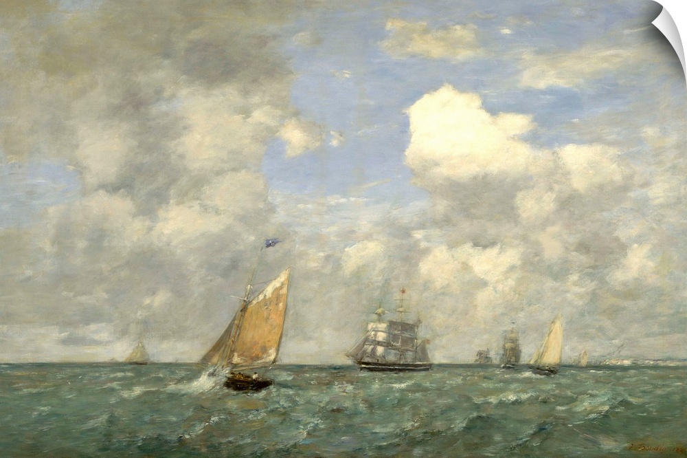 Ships and Sailing Boats Leaving Le Havre, by Eugene Boudin, 1887 French impressionist painting, oil on canvas. Boudin did ...