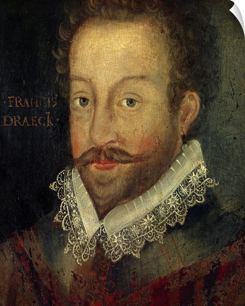 English School. Portrait of Sir Francis Drake, English admiral, circumnavigator, privateer. After an engraving attributed ...