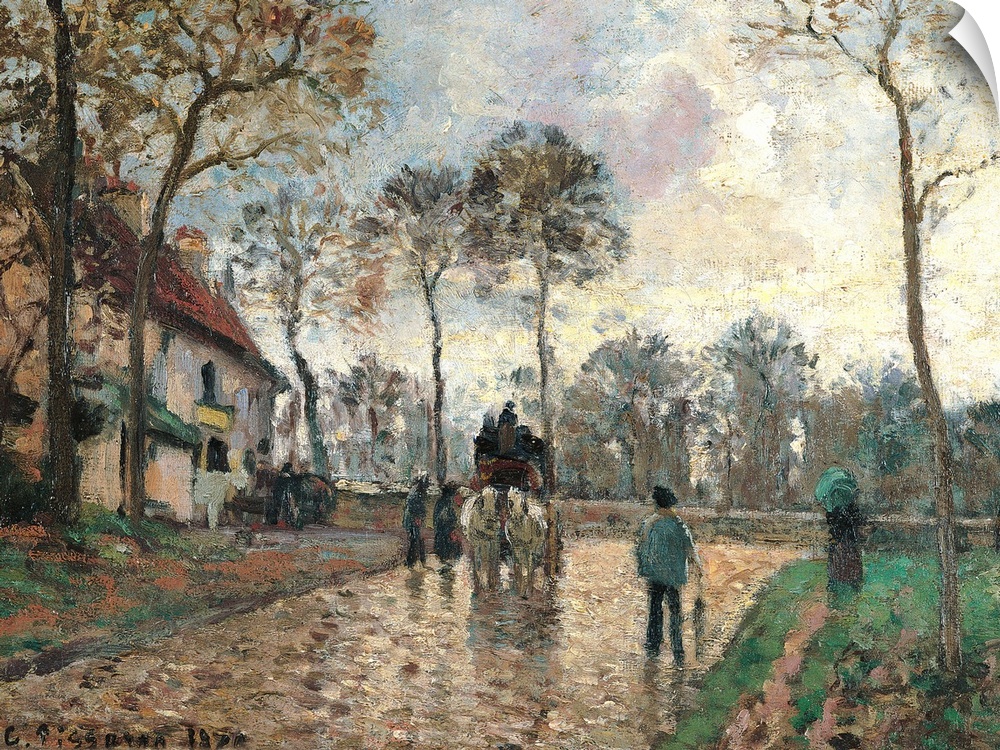 The Stagecoach at Louveciennes, by Camille Pissarro, 1870, 19th Century, oil on canvas, cm 25,5 x 35,5 - France, Ile de Fr...