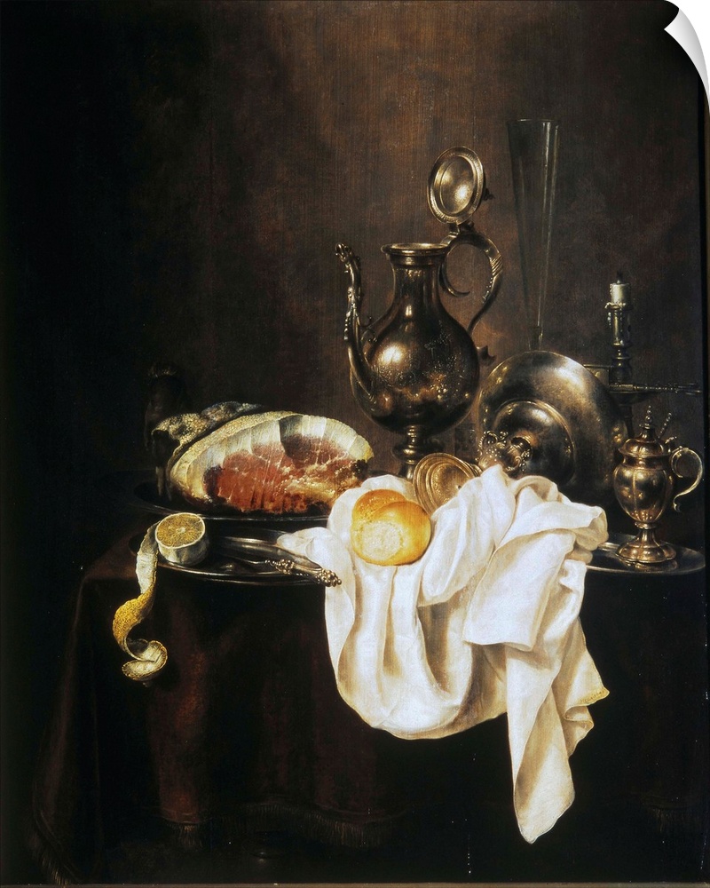 HEDA, Willem Claesz (1594-1680). Still Life of Ham and Silver Plate. 1649. Baroque art. Oil on canvas. RUSSIA. Moscow. Pus...