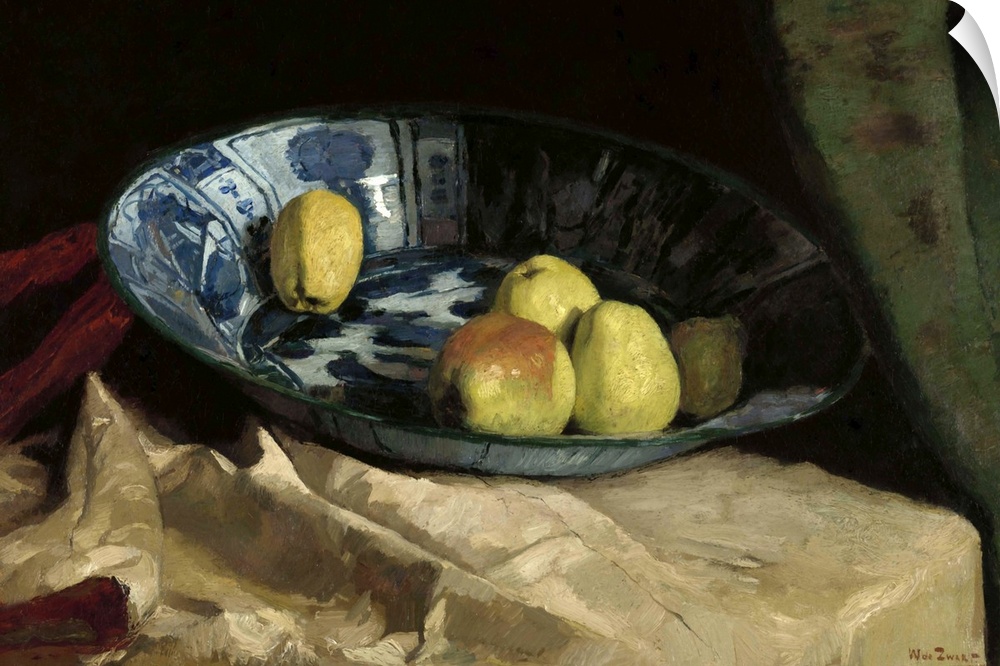 Still Life with Apples in a Delft Blue Bowl, by Willem de Zwart, 1880-90, Dutch painting, oil on canvas.