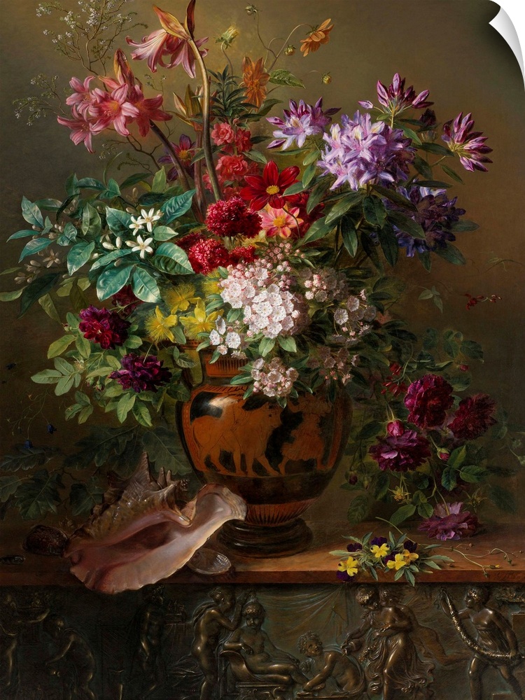 Still Life with Flowers in a Greek Vase: Allegory of Spring, by Georgius Jacobus van Os, 1817, Dutch painting, oil on canvas.
