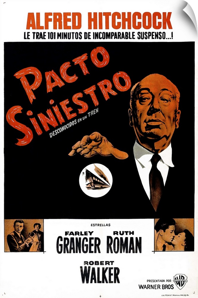 Strangers On A Train, (aka Pacto Siniestro), Argentine Poster Art, Director Alfred Hitchcock, 1951.