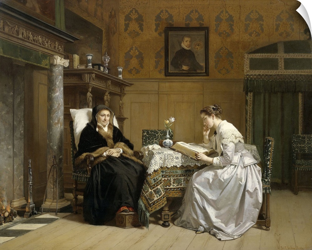 Sunday Morning, by Hendrik Jacobus Scholten, c. 1865-68, Dutch, oil paint on panel. In a prosperous 17th century interior,...