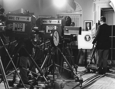 Television cameras at an event at the White House, July 25, 1955