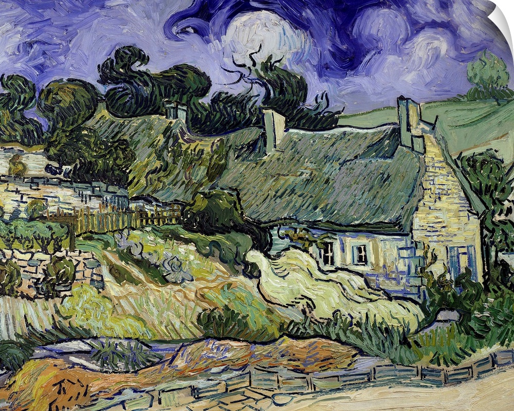 4159, Vincent Van Gogh, Dutch School. Thatched Cottages at Cordeville, Auvers-sur-Oise. 1890. Oil on canvas, 0.73 x 0.92 m...