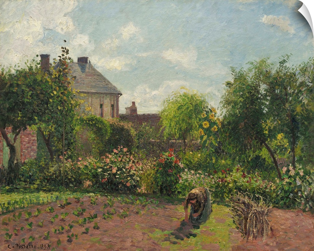 The Artist's Garden at Eragny, by Camille Pissarro, 1898, French impressionist painting, oil on canvas. This is a late Pis...