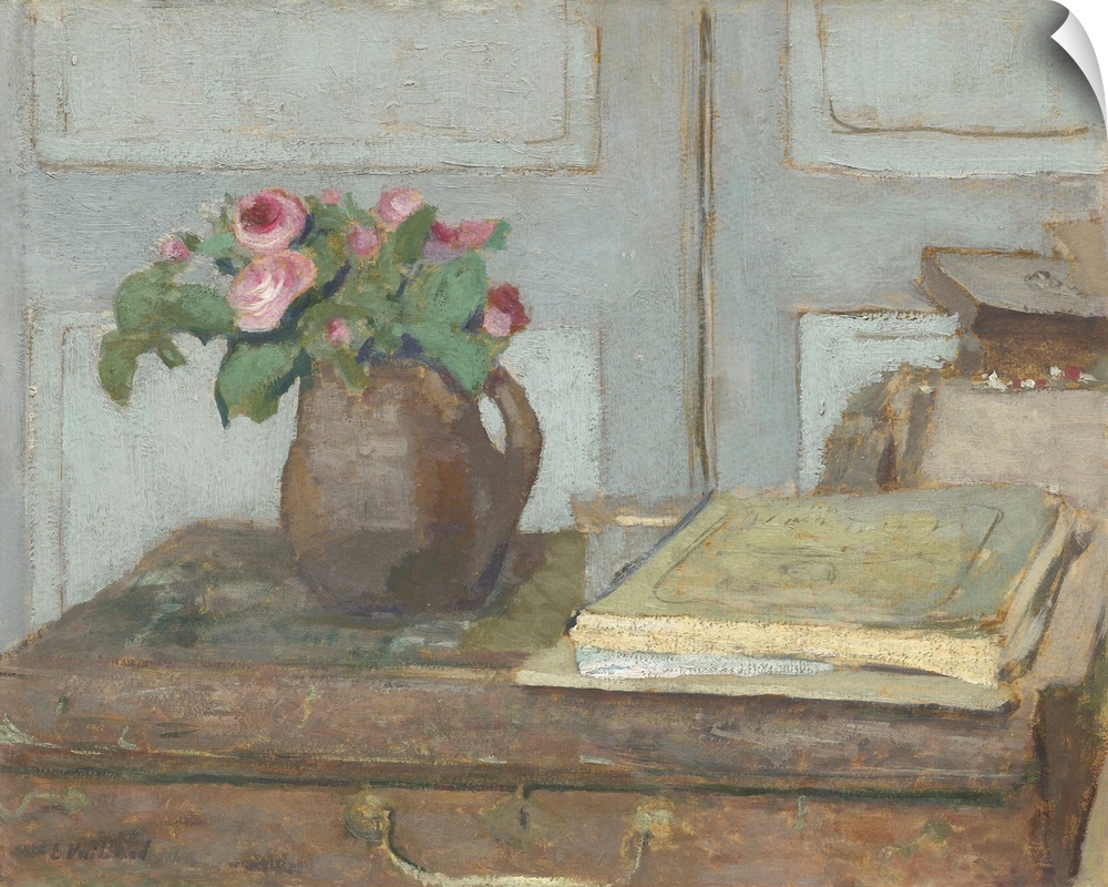 The Artist's Paint Box and Moss Roses, by Edouard Vuillard, 1898, French painting, oil on cardboard. This is one of Vuilla...