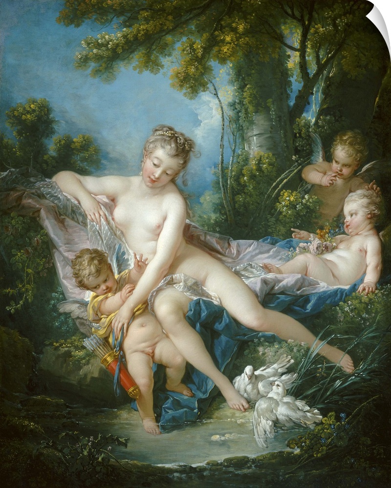 The Bath of Venus, by Francois Boucher, 1751, French painting, oil on canvas. In this painting, the goddess is depicted as...