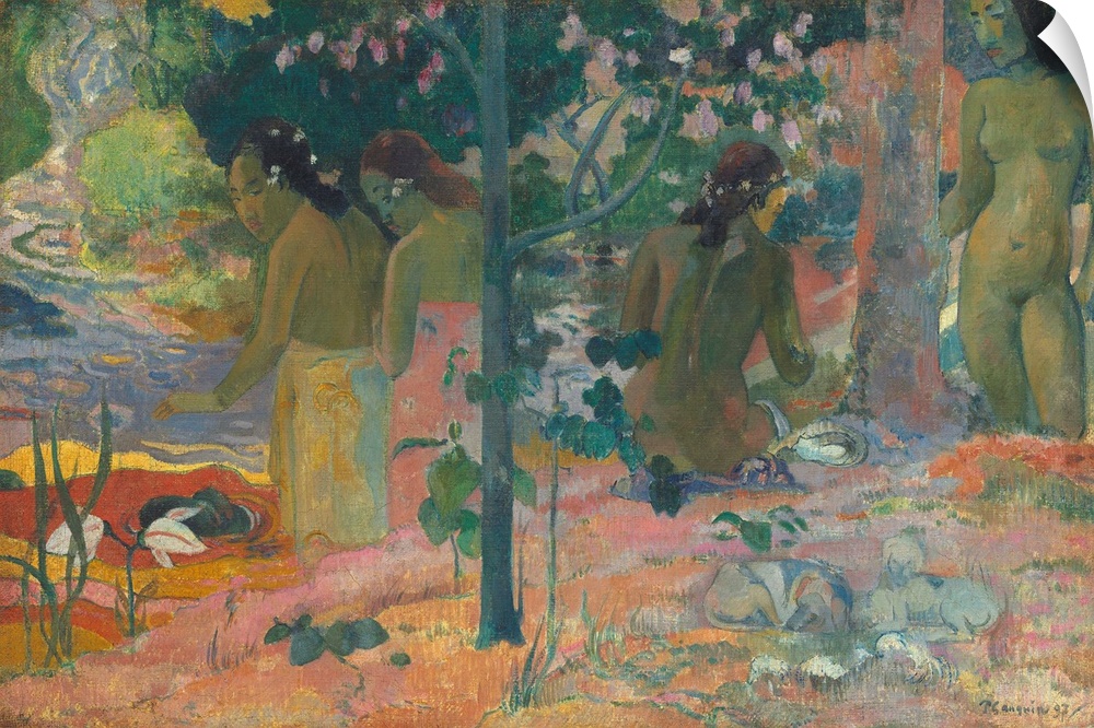 The Bathers, by Paul Gauguin, 1897, French Post-Impressionist painting, oil on canvas. Painted during the artist's second ...