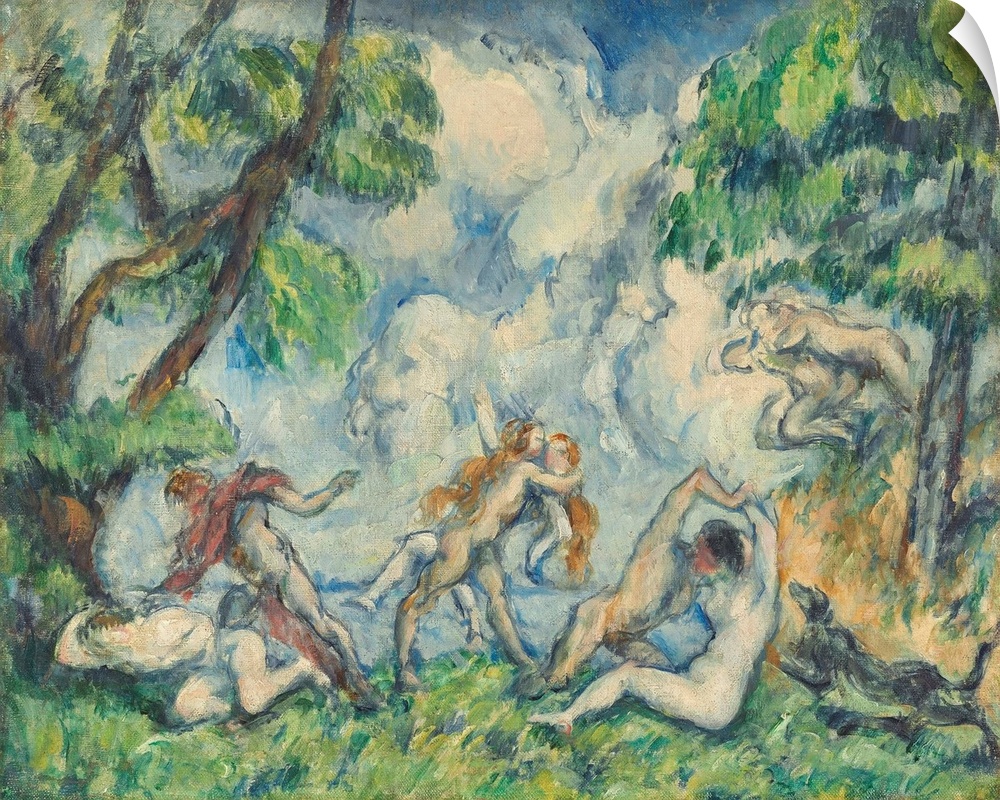 The Battle of Love, by Paul Cezanne, 1880, French Post-Impressionist painting, oil on canvas. The figures in this landscap...