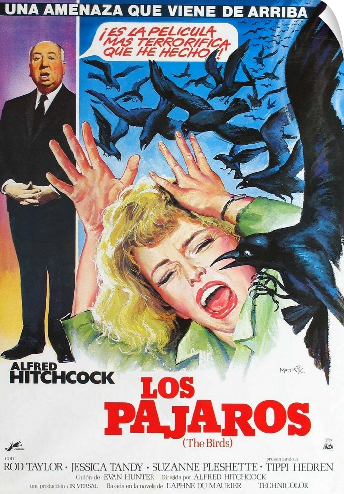 The Birds, (aka Los Pajaros), L-R: Alfred Hitchcock, Tippi Hedren On Spanish Poster Art, 1963.