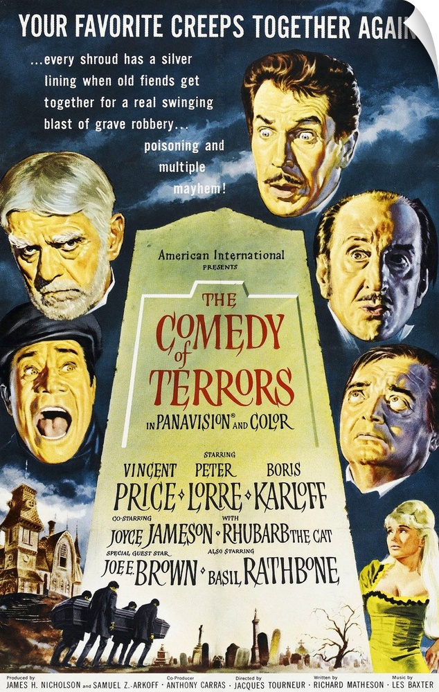 THE COMEDY OF TERRORS, clockwise from mid-left: Joe E. Brown, Boris Karloff, Vincent Price, Basil Rathbone, Peter Lorre, J...