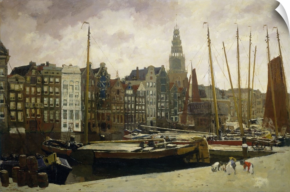 The Damrak, Amsterdam, by George Hendrik Breitner, 1903, Dutch painting, oil on canvas. The Damrak harbor in central Amste...