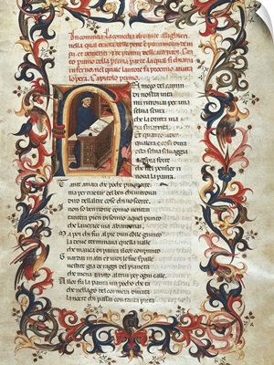 The Divine Comedy. s.XV. Dante writing. Gothic art