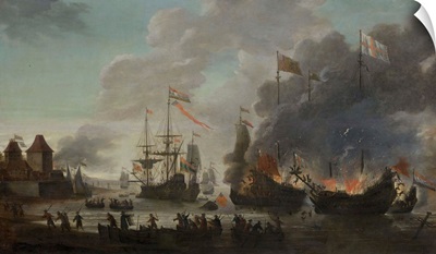 The Dutch Burn English Ships during the Expedition to Chatham, June 20, 1667