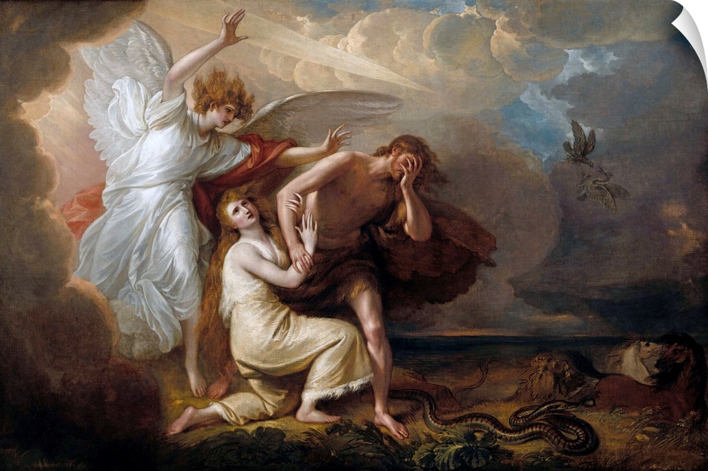 The Expulsion of Adam and Eve from Paradise, 1791, by Benjamin West, by Anglo-American painting, oil on canvas. Archangel ...