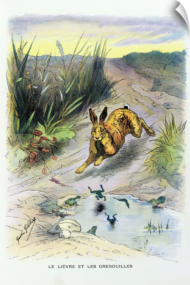 Gaston Gelibert (1850-1931). La Fontaine's Fables: The Hare and the Frogs.