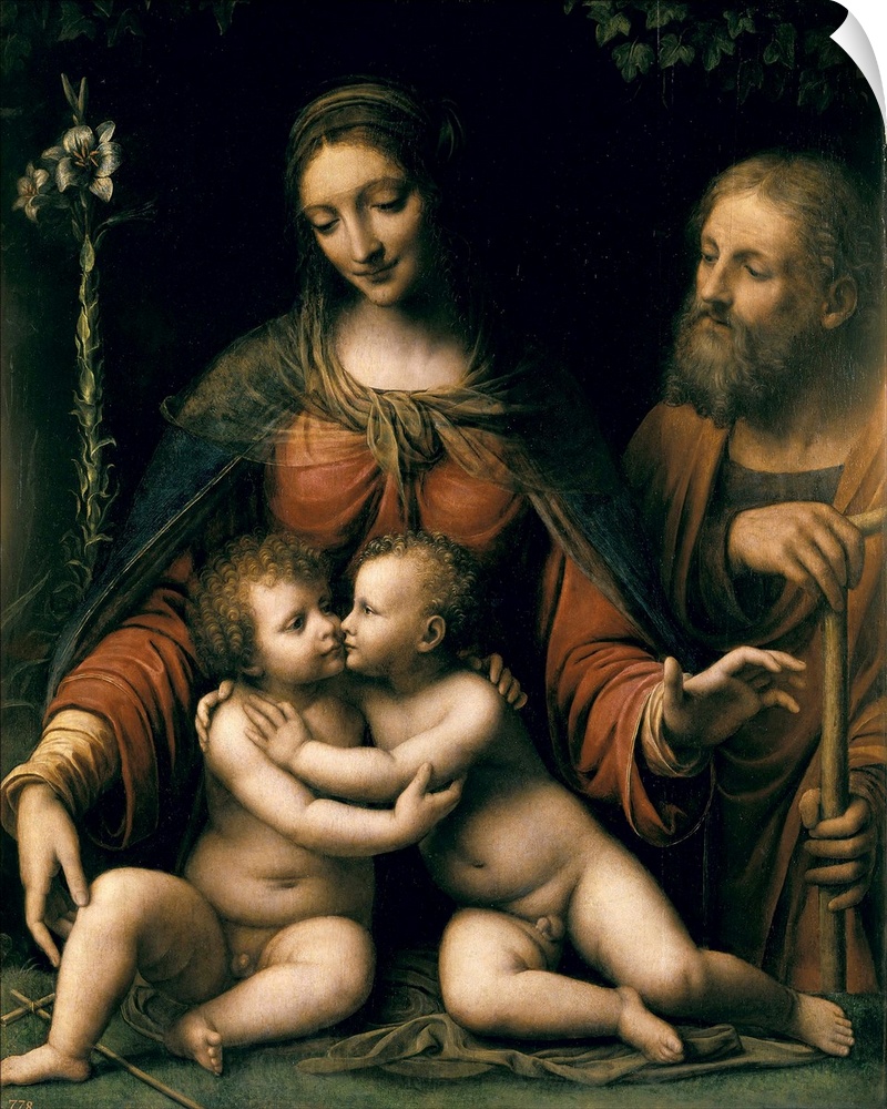 LUINI, Bernardino (1480-1532). The Holy Family with the Infant St. beg. 16th c. Work after a Leonardo da Vinci's compositi...