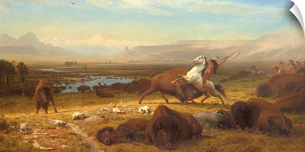 The Last of the Buffalo, by Albert Bierstadt, 1888, American painting, oil on canvas. When painted in 1888, the American b...