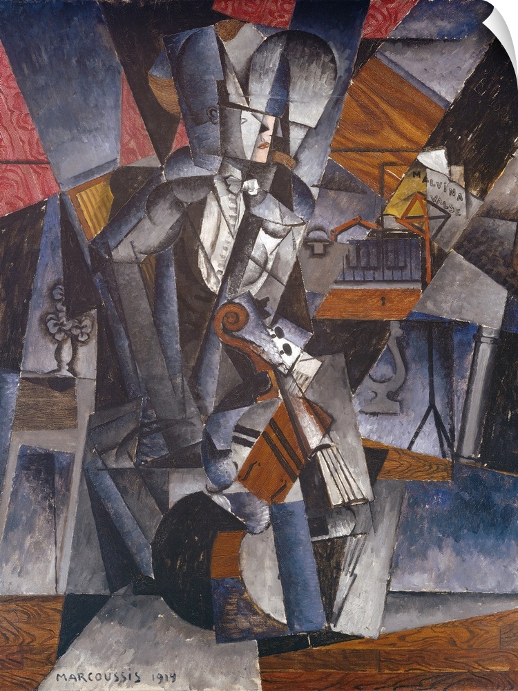 The Musician, by Louis Casimir Ladislas Marcoussis, 1914, French painting, oil on canvas. Analytic Cubist painting by Poli...