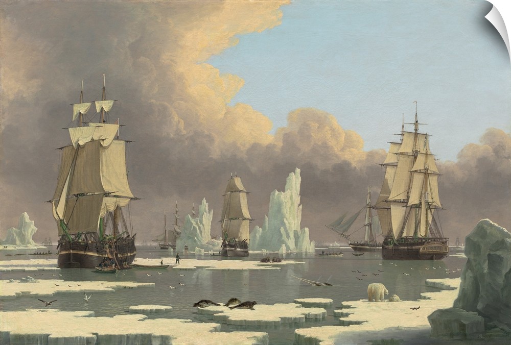 The Northern Whale Fishery: The Swan and Isabella, by John Ward of Hull, 1872, British oil painting. Ward, a marine painte...