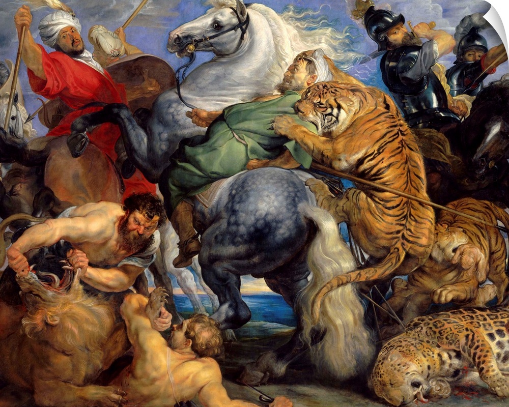2,56 X 3,24 ), Rennes. Musee Des Beaux Arts The Tiger Hunt. Painting by Peter Paul Rubens, Flemish School, c. 1616. Oil on...