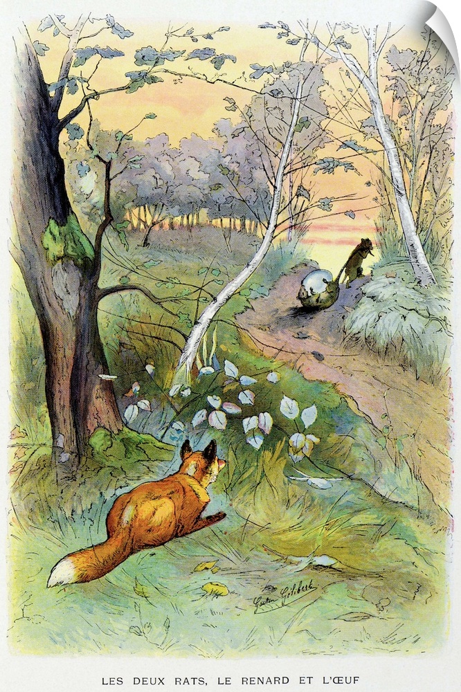 Gaston Gelibert (1850-1931). La Fontaine's Fables: The two Rats, Fox and Egg.