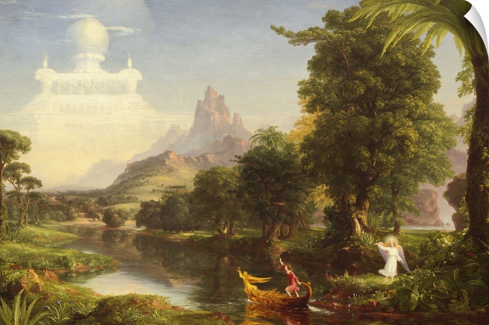 The Voyage of Life: Childhood, by Thomas Cole, 1842, oil on canvas, American painting, oil on canvas. First of four painti...