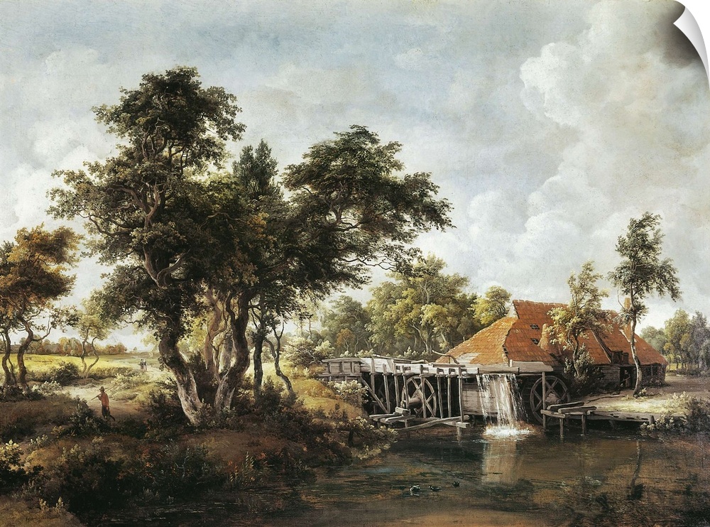 HOBBEMA, Meindert (1638-1709). The Watermill with the Great Read Roof. 1662 - 1665. Baroque art. Oil on canvas. UNITED STA...