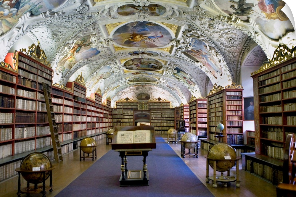 CZECH Rep.. Prague. Strahov Monastery, founded in 1143. Theological Hall of the Library with paintings from 1723-27. Baroq...