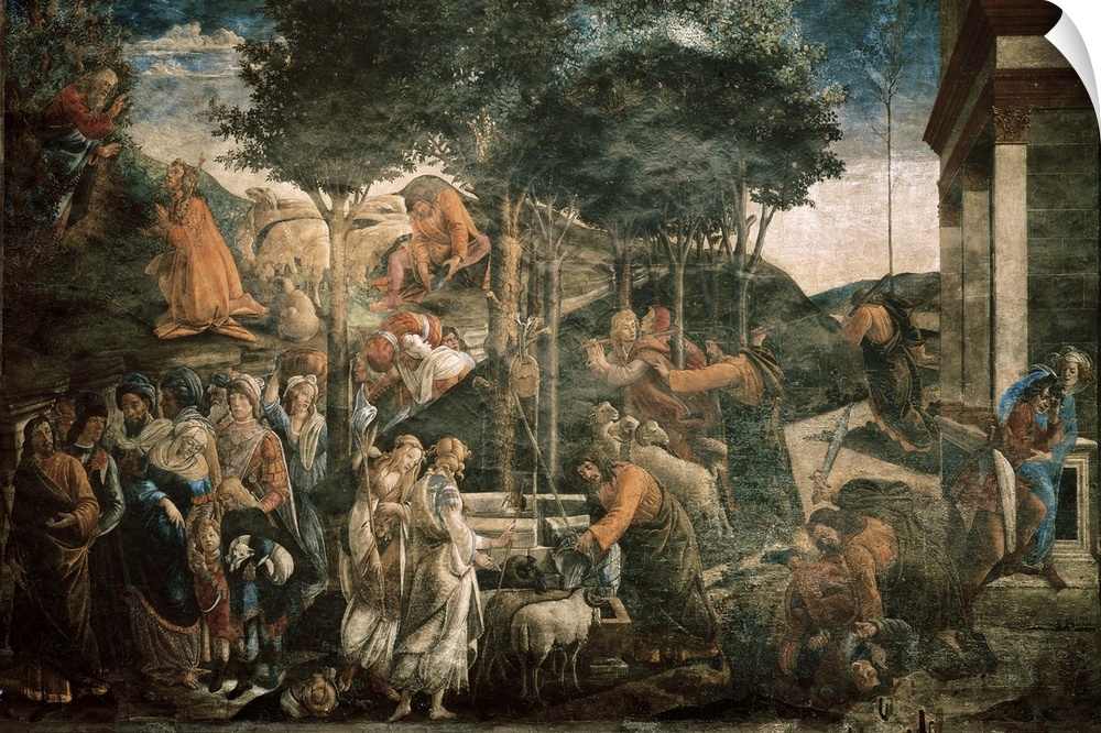 BOTTICELLI, Alessandro di Mariano dei Filipepi, also called Sandro (1445-1510). The Trials and Calling of Moses. 1481-1482...