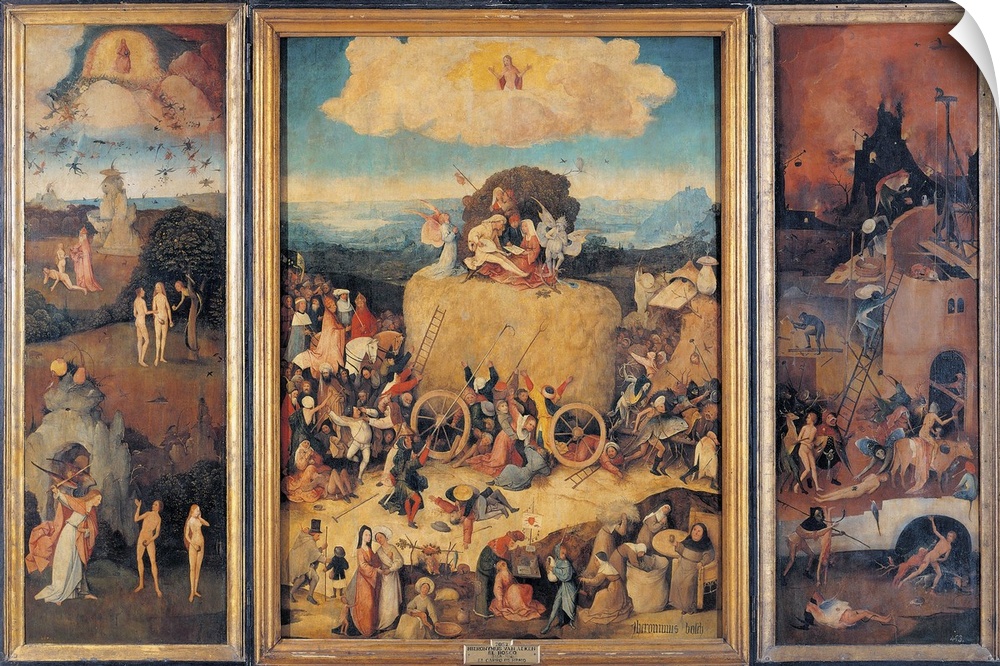 The Hay Wagon (The Tryptych of Hay), by Van Aeken Joren Anthoniszoon known as Bosch Hieronymus, 16th Century, 1500 about, ...