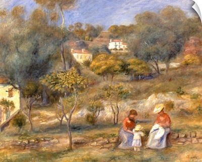Two Women and a Child, Impressionist landscape painting by Pierre-Auguste Renoir, 1902