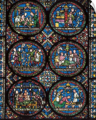 UK, England, Canterbury. Cathedral. Glass window with medicine representations
