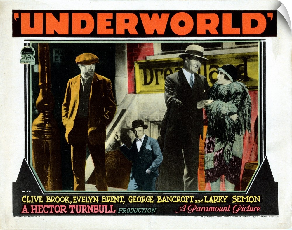 Underworld, US Lobbycard, Clive Brook, Larry Semon, George Bancroft, Evelyn Brent, 1927.