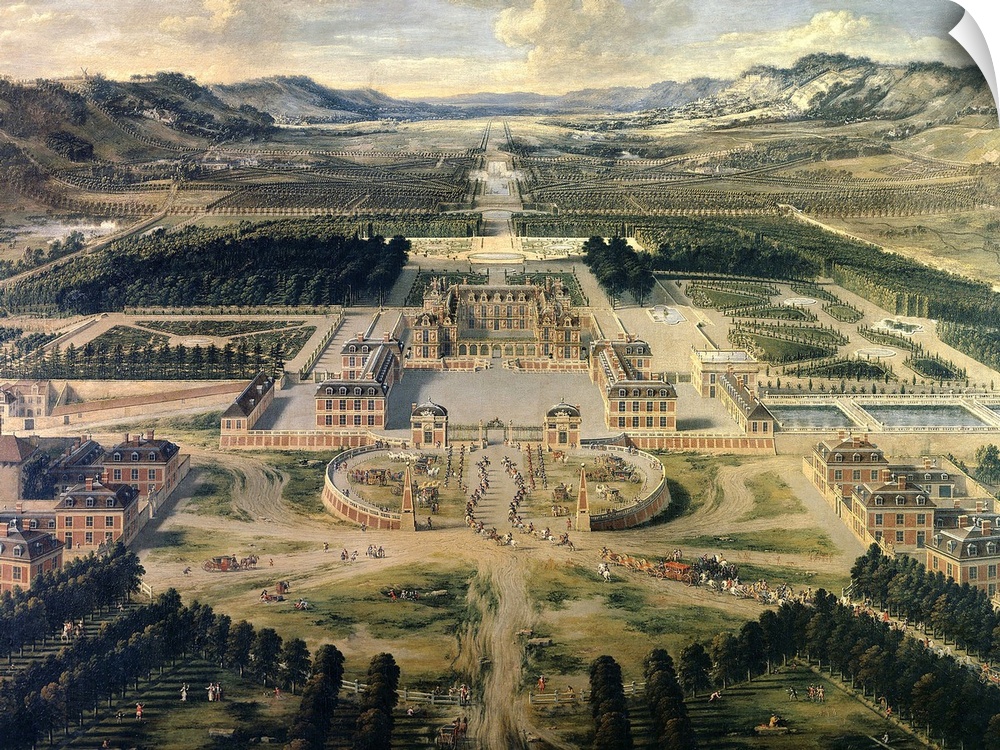 2166 , Pierre Patel (1605-1676), French School. View of the Castle and Gardens of Versailles, from the Avenue de Paris in ...