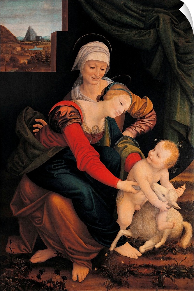 The Virgin and Child with St Anne and the Lamb, by attributed to Bernardino Lanino, 1543 about, 16th Century, oil on popla...