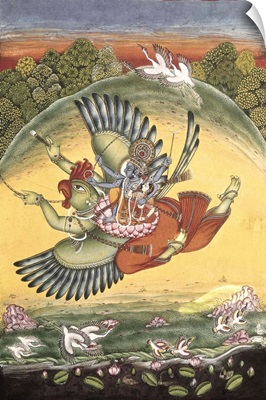 Vishnu and the woman on his bird. Hindu art