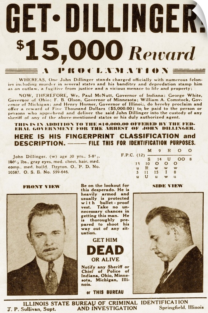 Wanted poster for John Dillinger