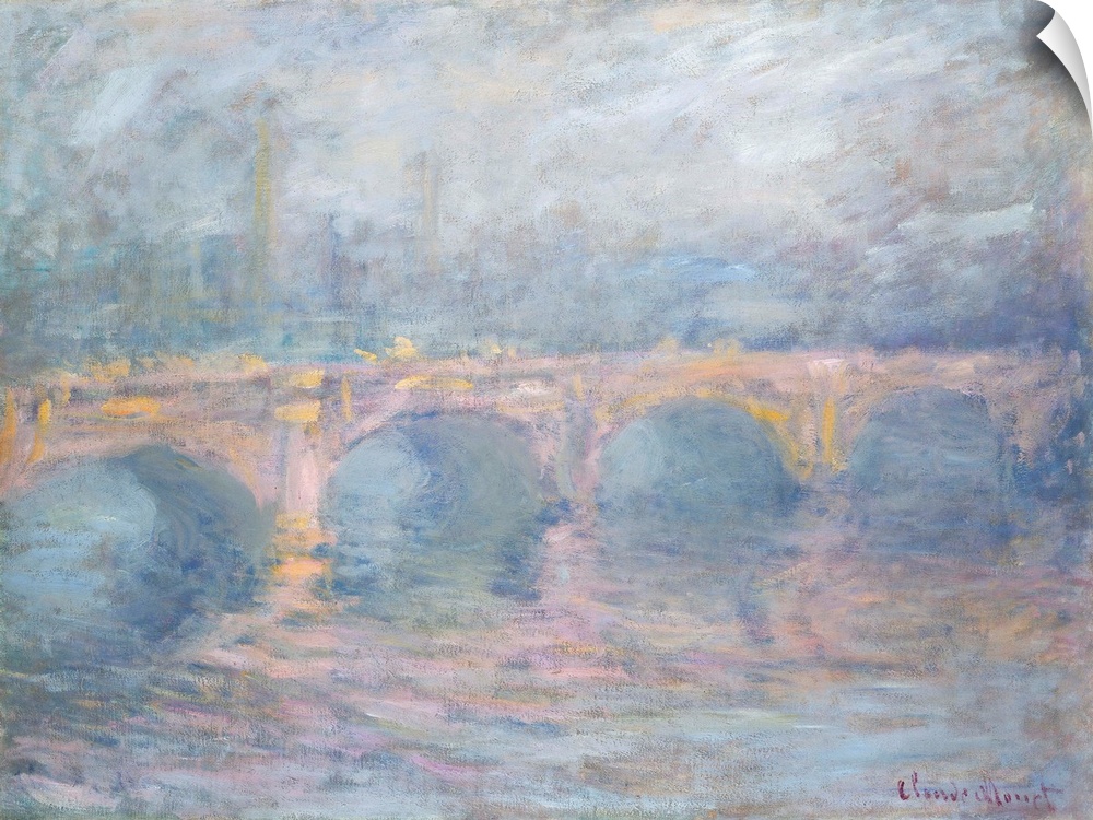 Waterloo Bridge, London, at Sunset, by Claude Monet, 1904, French impressionist painting, oil on canvas. From his rooms on...