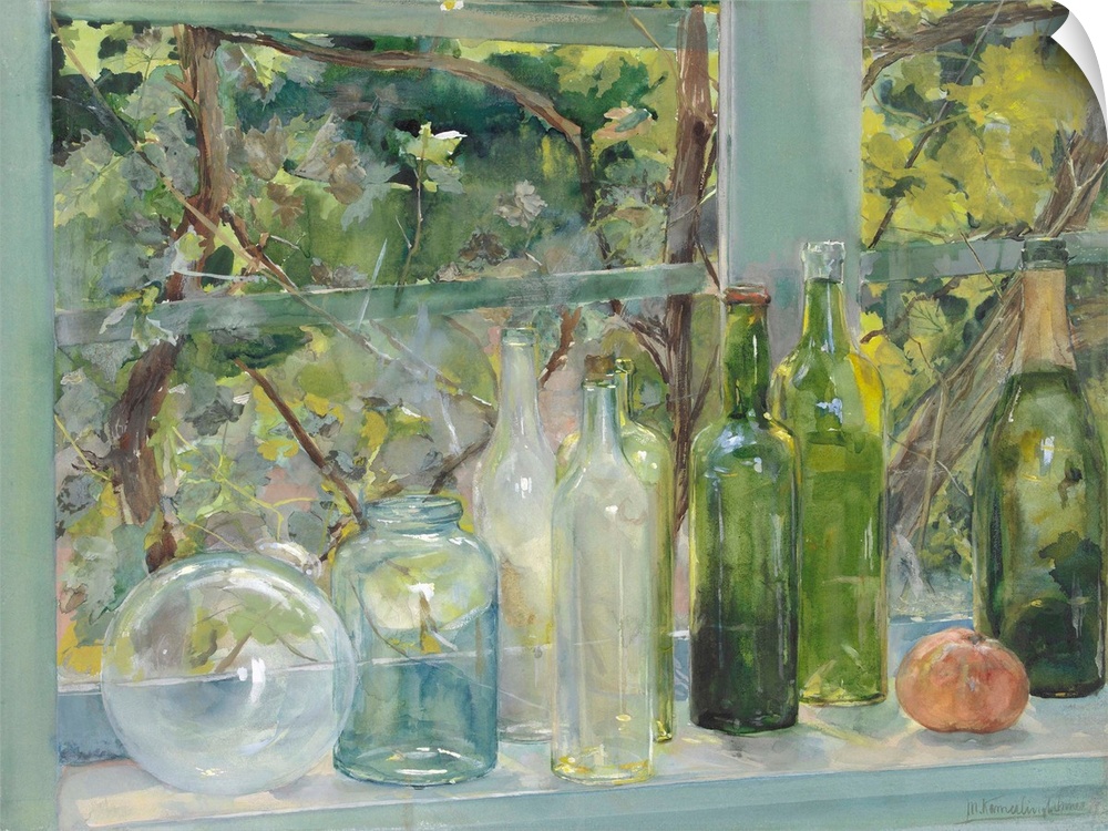 Window Sill with Bottles, a Glass Globe and an Apple, by Menso Kamerlingh Onnes, c. 1892, Dutch watercolor painting.