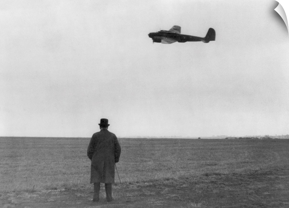 Winston Churchill, Photographed From Behind, Watching B-17 'Flying Fortress' In Flight