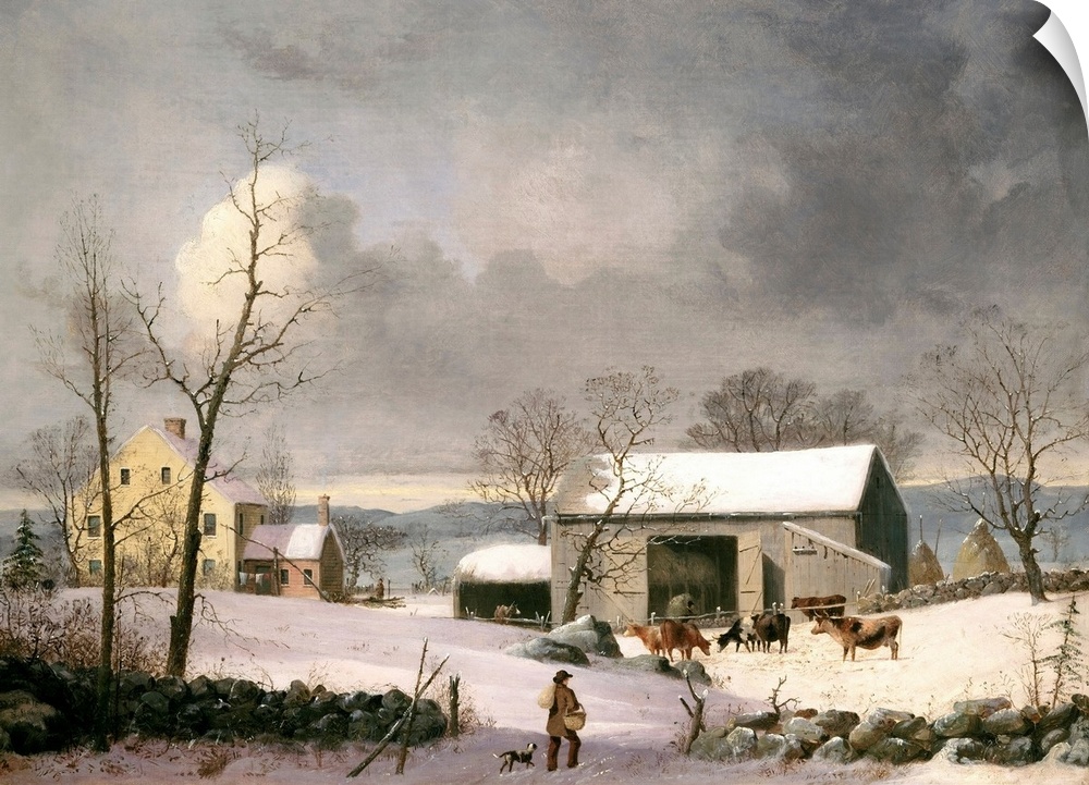 Winter in the Country, by George Henry Durrie, 1858, American painting, oil on canvas. This New England scene was typical ...