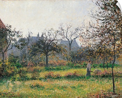 Woman in an Orchard, Autumn Morning, Garden at Eragny, by Camille Pissarro, ca. 1897